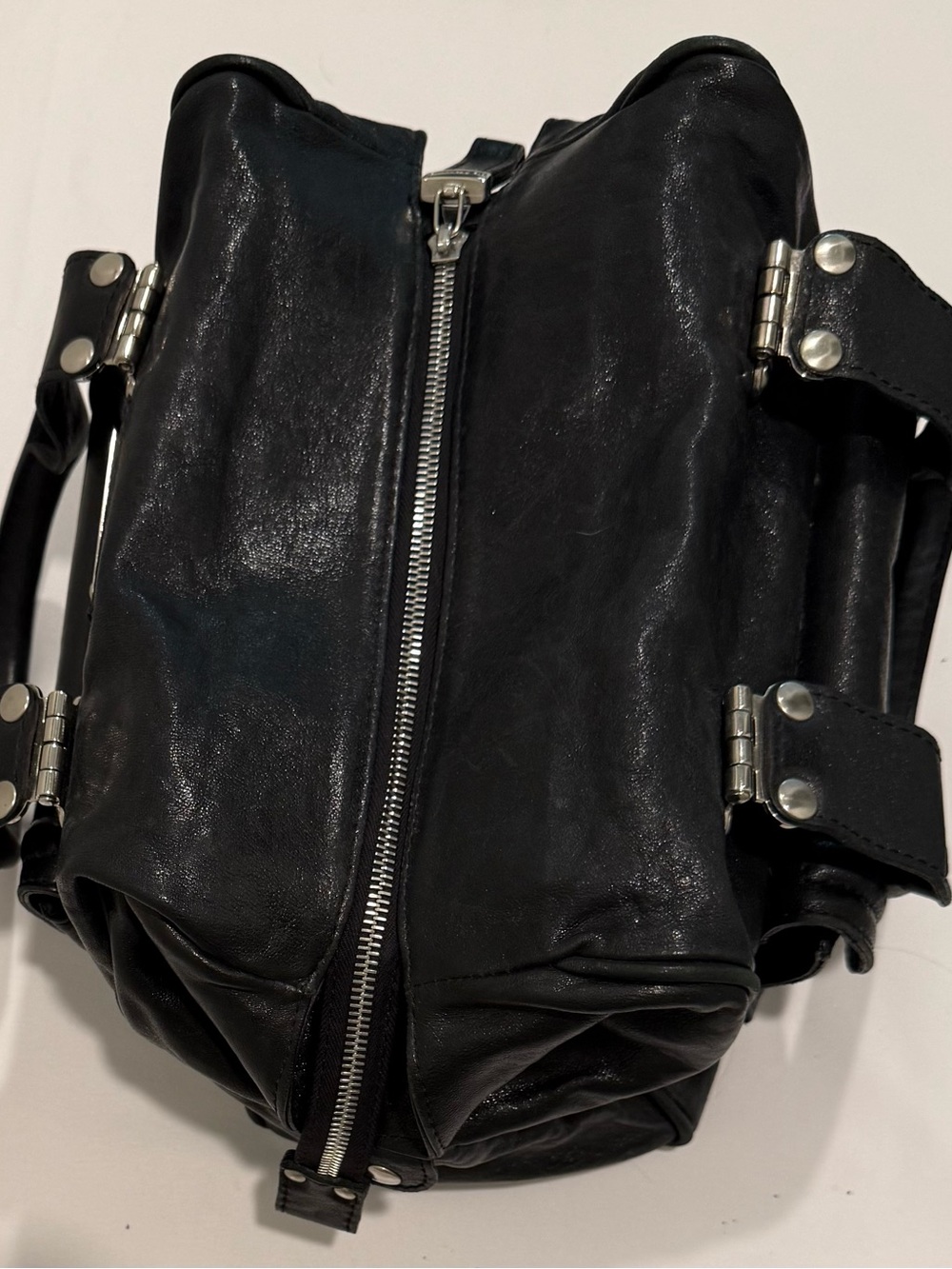 VIA REPUBBLICA NWOT Vintage Italian Leather Satchel Moto Utility Bag Black - Picture 8 of 11